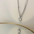 Shangjie OEM Vintage Metal Silver Heart Necklace punk  layerd necklace silver heart necklaces